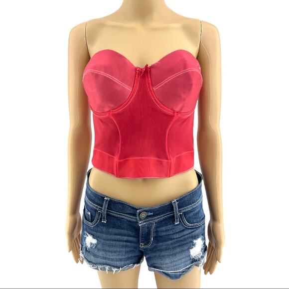 Cupid 38B American VINTAGE 90s Red Hand Dyed Elastic Pullover Bustier - Picture 1 of 7